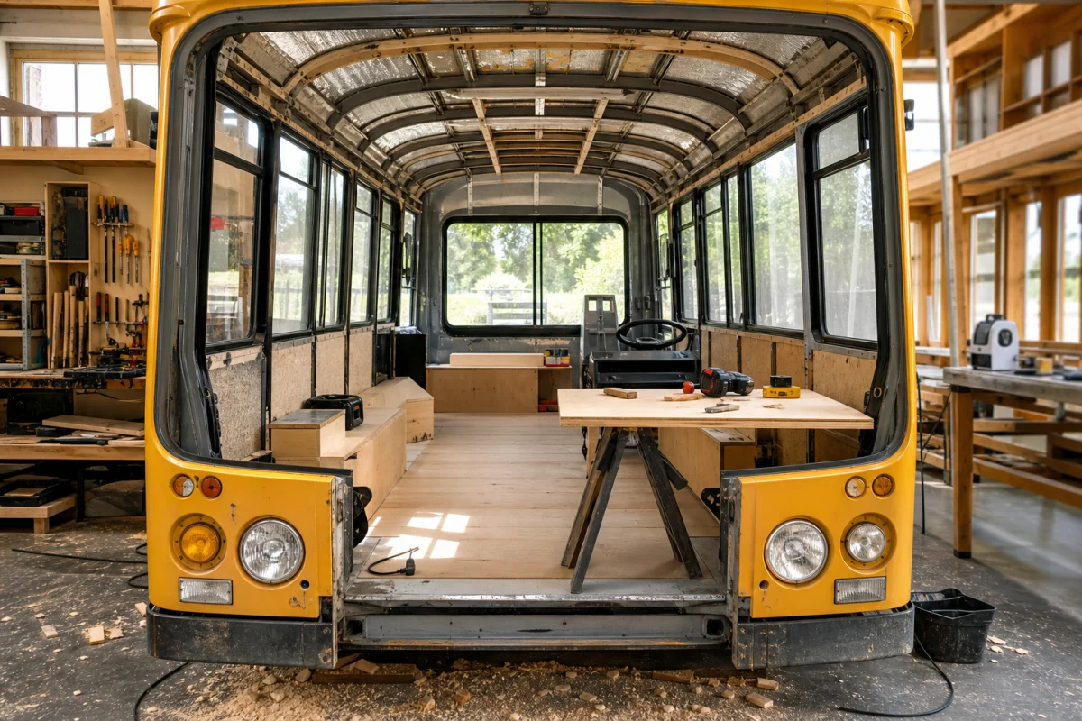 transformation bus en camping car